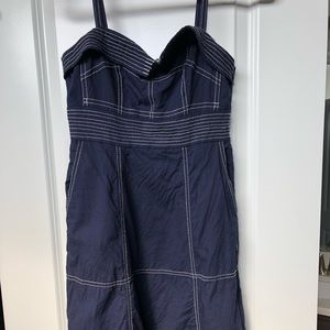 Anthropologie navy blue dress with pockets.